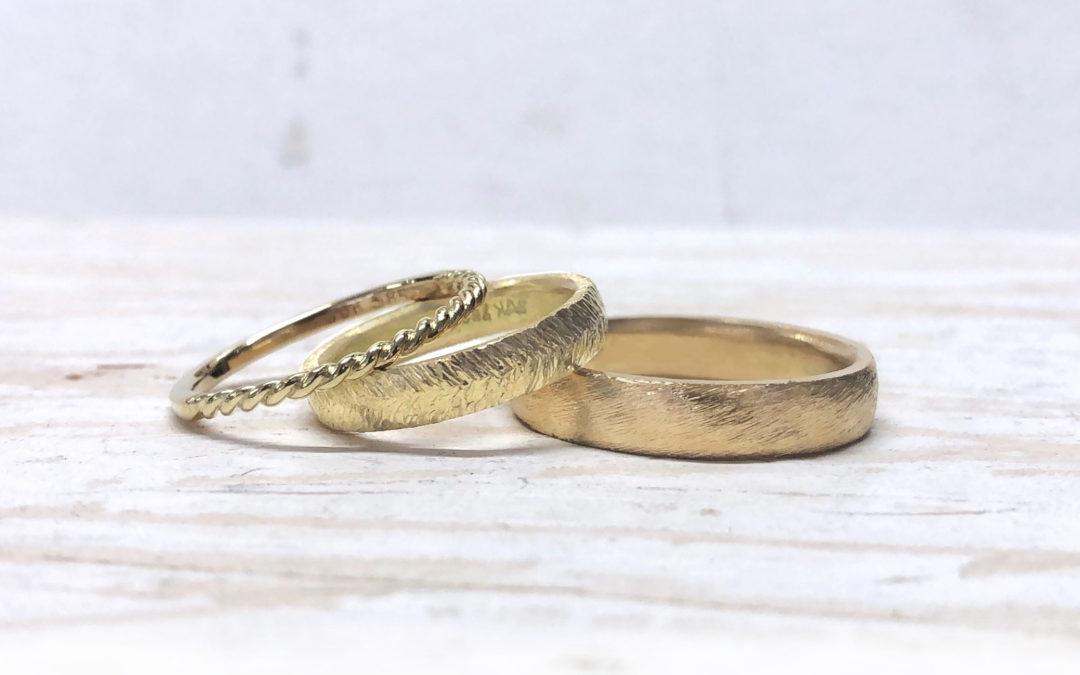 Ringkombination 585 Gold 750 Gold und Vorsteckring Federblatt und Düne